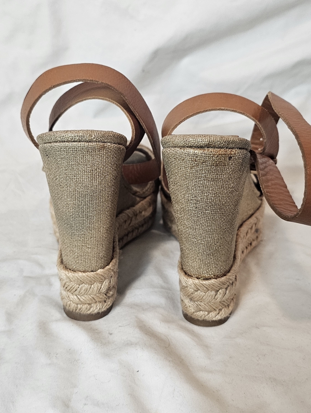 Tory Burch Fabian Wedge Espadrille Sandals Size 6 Metallic Boho Chic Ankle Strap - Picture 7 of 14